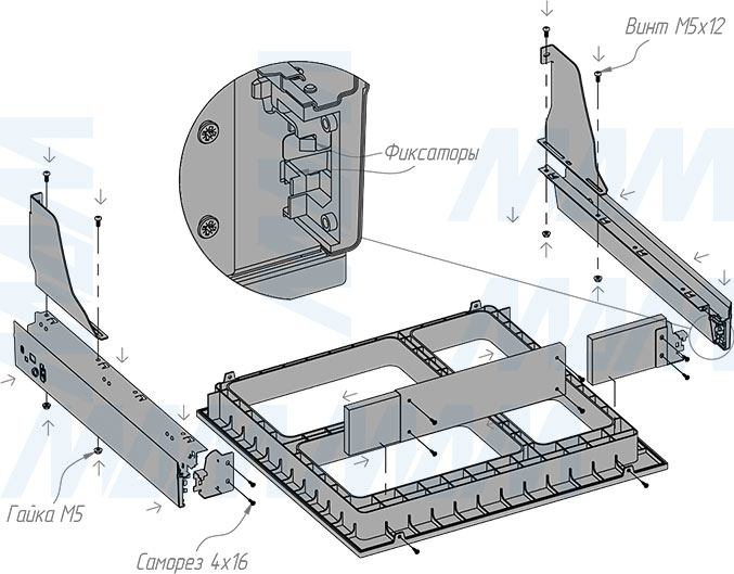 Установка системы PROBOX  LT F60 для сортировки и хранения, 4 емкости (2x9 л + 2x27 л ), для фасадов шириной 600 мм (артикул BRD604-72HDG), схема 3