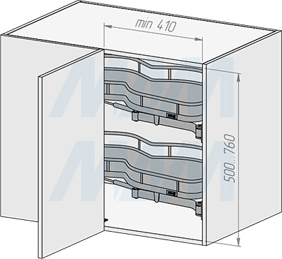 Установка правого механизма ELEMENT FLOW для углового корпуса с распашным фасадом шириной 450 мм (артикул CSPC.221.45RFS), схема 1
