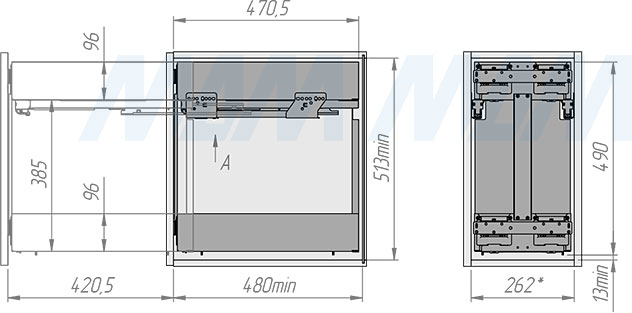 Установка двухуровневой корзины LAMINA, 300 мм, с боковым креплением (артикул EGTGM30B2LGM), схема 1