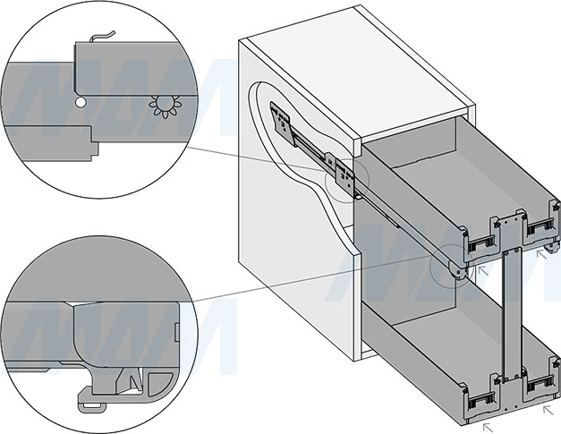 Установка двухуровневой корзины LAMINA, 300 мм, с боковым креплением (артикул EGTGM30B2LGM), схема 4