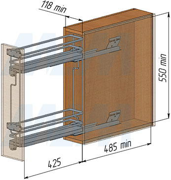 Установка бутылочницы GALAXY 150 мм (артикул ELQGM152-XPRPOM), схема 1
