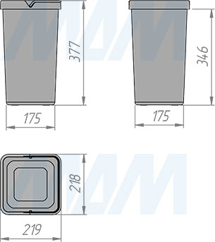 Размеры ведра EASYBOX 14 л для мусора (артикул EMB302-28DG)