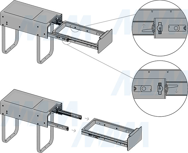 Установка встраиваемой выдвижной корзины EASYBOX F30 для мусора для фасада 300 мм с 2 ведрами 14 л (артикул EMB302-28DG), схема 3