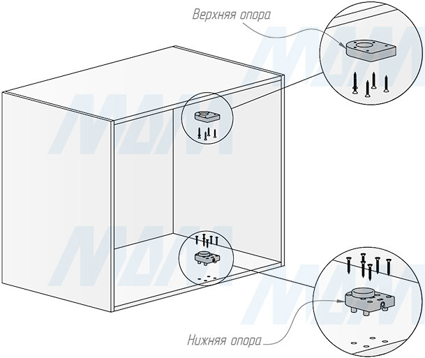 Установка левого углового механизма FLY MOON 3.0 GALAXY BC с 2 полками (артикул FLY3STM245SXM2POR120AS), схема 1