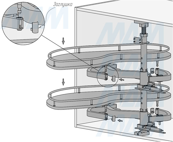 Установка левого углового механизма FLY MOON 3.0 GALAXY BC с 2 полками (артикул FLY3STM245SXM2POR120AS), схема 6