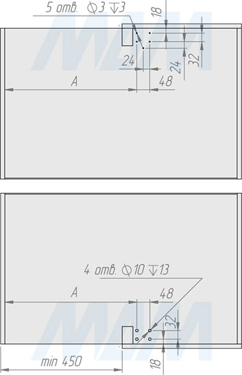 Размеры левого углового поворотного механизма FLY MOON 3.0 LAMINA с доводчиком, 2 полки со сплошными бортиками (артикул FLY3STM2SXVGFSE1), чертеж 3