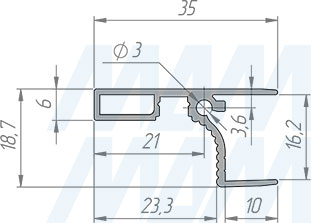 Размеры профиль-ручки GOLIGHT для верхней базы, под светодиодную ленту 5 мм (артикул GL2.131.816)