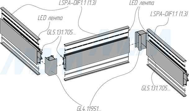Установка универсального уголка MULTIGOLA с гола-профилем GL5.131.705 (артикул GL4.11951), схема 1