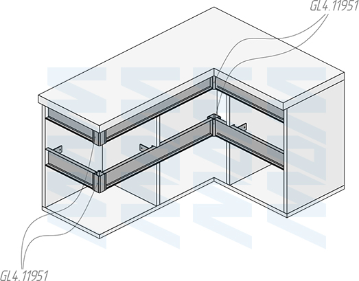 Установка универсальной профиль-ручки GOLATIME под столешницу с универсальными уголками MULTIGOLA (артикул GL5.131.704), схема 2