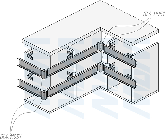 Установка универсальной профиль-ручки GOLATIME под столешницу с универсальными уголками MULTIGOLA (артикул GL5.131.704), схема 1