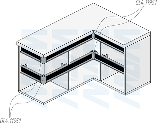 Установка универсальной профиль-ручки GOLIGHT между ящиками с универсальными уголками MULTIGOLA (артикул GL5.131.817), схема 2