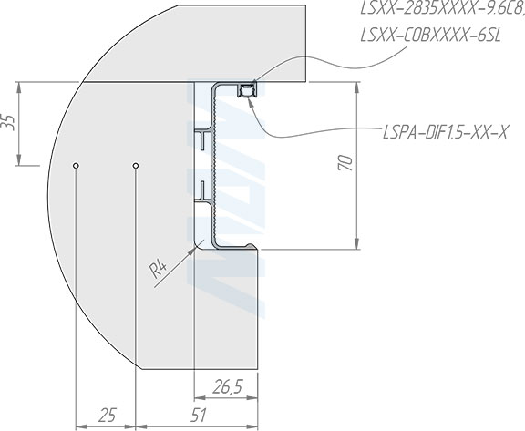 Установка универсальной профиль-ручки GOLIGHT под столешницу (артикул GL5.131.817), схема 1