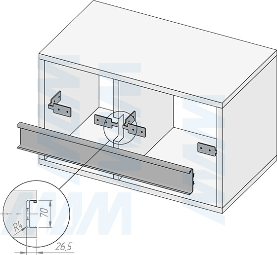 Установка универсальной профиль-ручки GOLIGHT между ящиками (артикул GL5.131.817), схема 2