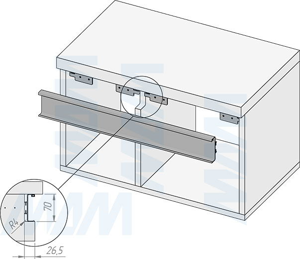 Установка универсальной профиль-ручки GOLIGHT под столешницу (артикул GL5.131.817), схема 2