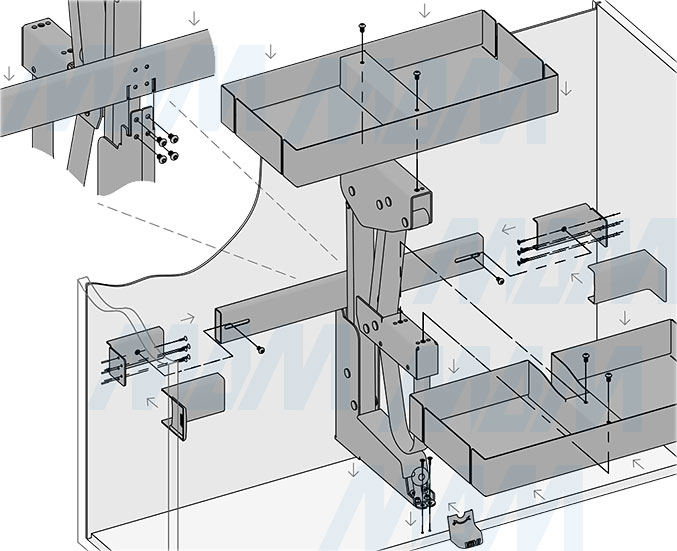 Установка выдвижного двухуровневого механизма KARLO M60 для корпусов верхнего яруса шириной 600 мм (артикул KARLO60), схема 3