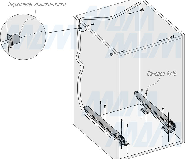 Установка системы KOMBI 2.0 M45W для фасадов шириной от 450 мм с 1 ведром с крышкой-полкой для сортировки и хранения (артикул KOMBI2GME451ASCGMRF), схема 3