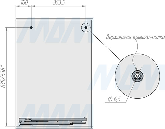 Установка системы KOMBI 2.0 M45W для фасадов шириной от 450 мм с 1 ведром с крышкой-полкой для сортировки и хранения (артикул KOMBI2GME451ASCGMRF), схема 6