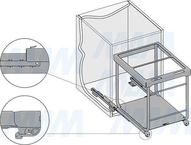 Установка системы KOMBI 2.0 M45W для фасадов шириной от 450 мм с 2 ведрами для сортировки и хранения (артикул KOMBI2GME452SCGM), схема 4