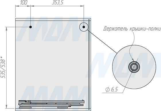Установка системы KOMBI 2.0 M50W для фасадов шириной от 500 мм с 2 ведрами с крышкой-полкой для сортировки и хранения (артикул KOMBI2GME502SCGMRF), схема 6