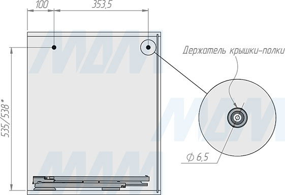 Установка системы KOMBI 2.0 M60W для фасадов шириной от 600 мм с 2 ведрами (33+33 л) с крышкой-полкой для сортировки и хранения (артикул KOMBI2GME602SCGMRF), схема 6