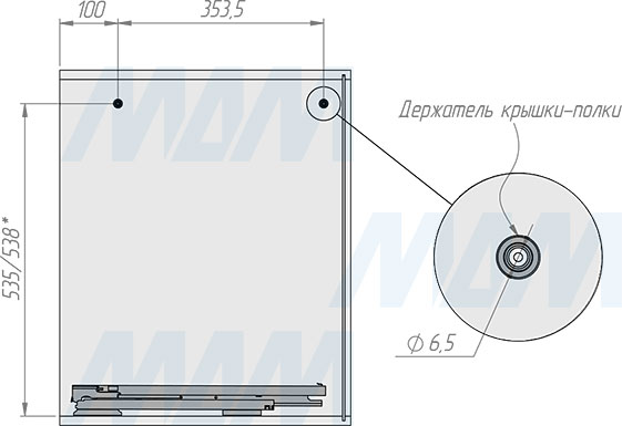 Установка системы KOMBI 2.0 M60W для фасадов шириной от 600 мм с 4 ведрами с крышкой-полкой для сортировки и хранения (артикул KOMBI2GME604SCGMRF), схема 6