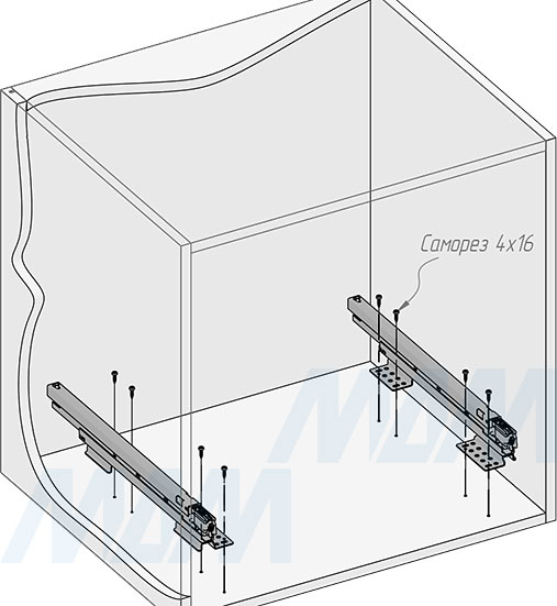 Установка системы KOMBI 2.0 M60W для фасадов шириной от 600 мм с 4 ведрами для сортировки и хранения (артикул KOMBI2GME604SCGM), схема 3