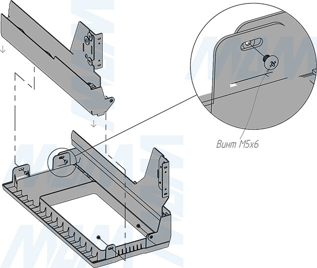 Установка системы PROBOX F30 для сортировки и хранения, 1 емкость (25 л), для фасадов шириной 300 мм (артикул MBN301-25DGMID), схема 3
