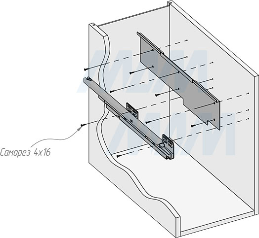 Установка системы PROBOX F30 для сортировки и хранения, 1 емкость (25 л), для фасадов шириной 300 мм (артикул MBN301-25DGMID), схема 4