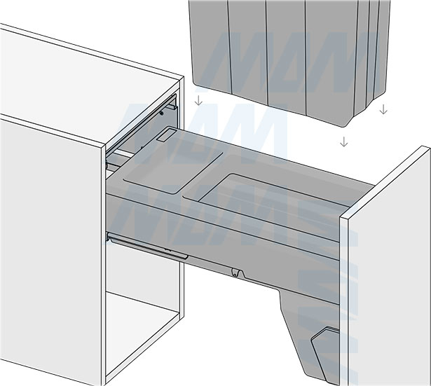 Установка системы PROBOX F30 для сортировки и хранения, 1 емкость (25 л), для фасадов шириной 300 мм (артикул MBN301-25DGMID), схема 9