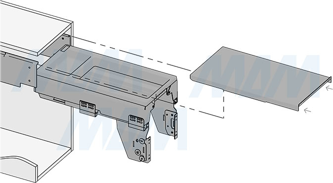 Установка системы PROBOX F30 для сортировки и хранения, 1 емкость (29 л), для фасадов шириной 300 мм (артикул MBN301-29DGMID), схема 6