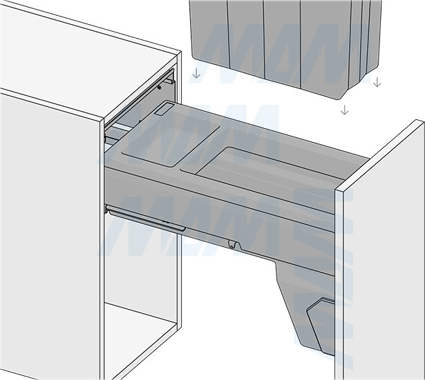 Установка системы PROBOX F30 для сортировки и хранения, 1 емкость (29 л), для фасадов шириной 300 мм (артикул MBN301-29DGMID), схема 9