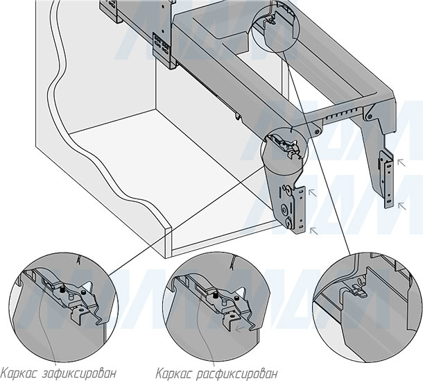 Установка системы PROBOX F30 для сортировки и хранения, 1 емкость (32 л), для фасадов шириной 300 мм (артикул MBN301-32DGMID), схема 5
