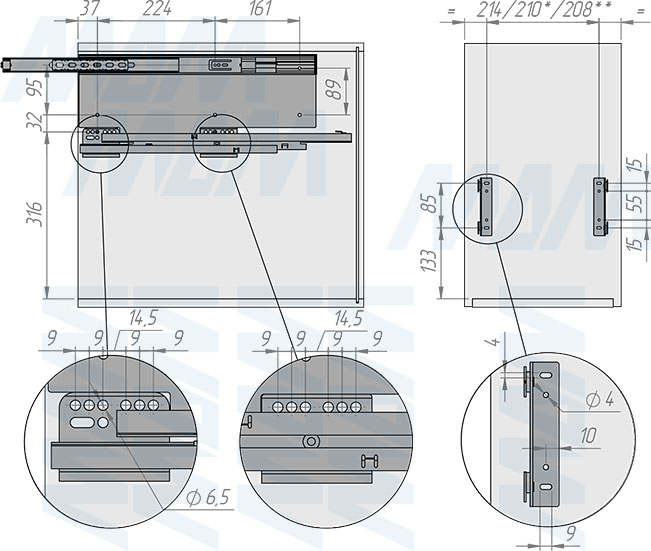Установка системы PROBOX MAX F30 для сортировки и хранения, 2 емкости (2x13 л), для фасадов шириной 300 мм (артикул MBN302-26DGMAX), схема 1
