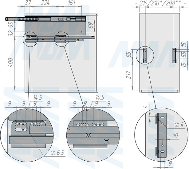 Установка системы PROBOX MAX F30 для сортировки и хранения, 2 емкости (2x15 л), для фасадов шириной 300 мм (артикул MBN302-30DGMAX), схема 1