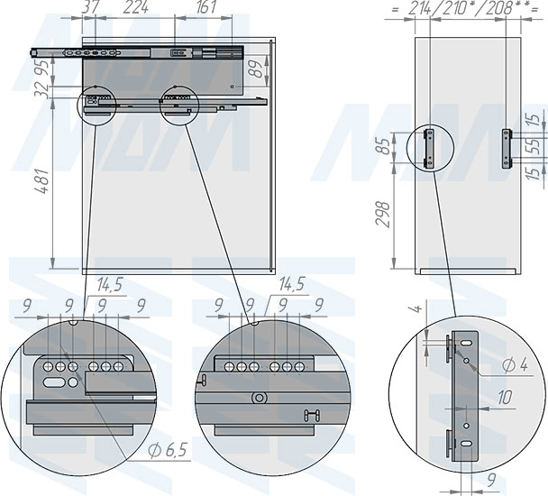 Установка системы PROBOX MAX F30 для сортировки и хранения, 2 емкости (2x16 л), для фасадов шириной 300 мм (артикул MBN302-32DGMAX), схема 1