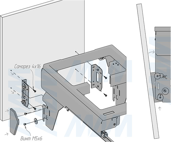 Установка системы PROBOX F40 для сортировки и хранения, 2 емкости (2x24 л), для фасадов шириной 400 мм (артикул MBN402-48DGMID), схема 7