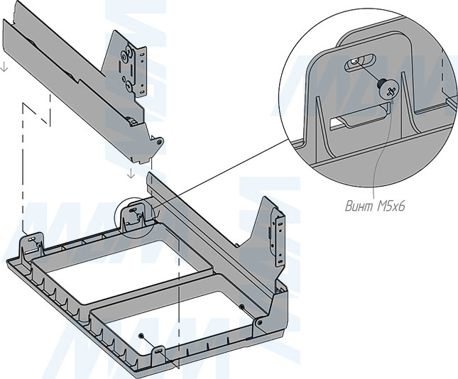 Установка системы PROBOX F40 для сортировки и хранения, 2 емкости (2x27 л), для фасадов шириной 400 мм (артикул MBN402-54DGMID), схема 3