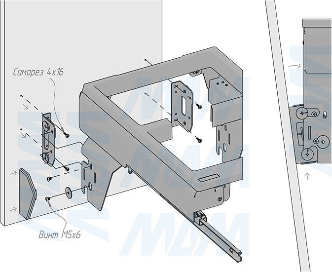 Установка системы PROBOX F40 для сортировки и хранения, 2 емкости (2x27 л), для фасадов шириной 400 мм (артикул MBN402-54DGMID), схема 7