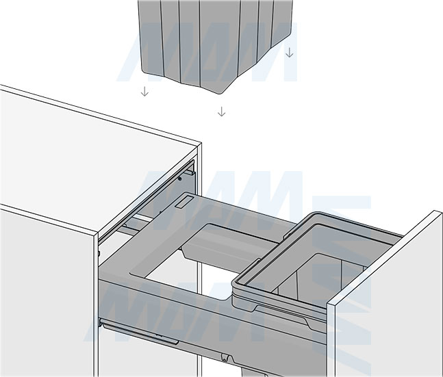 Установка системы PROBOX F40 для сортировки и хранения, 2 емкости (2x27 л), для фасадов шириной 400 мм (артикул MBN402-54DGMID), схема 9