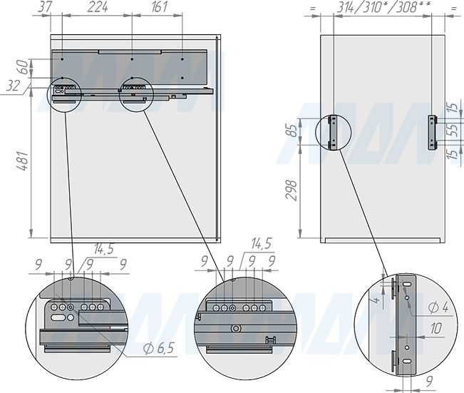 Установка системы PROBOX F40 для сортировки и хранения, 2 емкости (2x31 л), для фасадов шириной 400 мм (артикул MBN402-62DGMID), схема 1