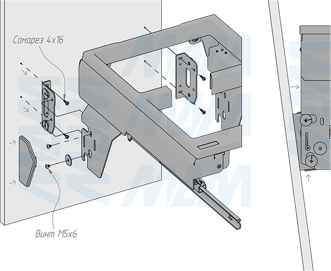 Установка системы PROBOX F40 для сортировки и хранения, 2 емкости (2x31 л), для фасадов шириной 400 мм (артикул MBN402-62DGMID), схема 7