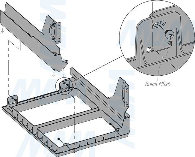 Установка системы PROBOX F45 для сортировки и хранения, 2 емкости (2x28 л), для фасадов шириной 450 мм (артикул MBN452-56DGMID), схема 3