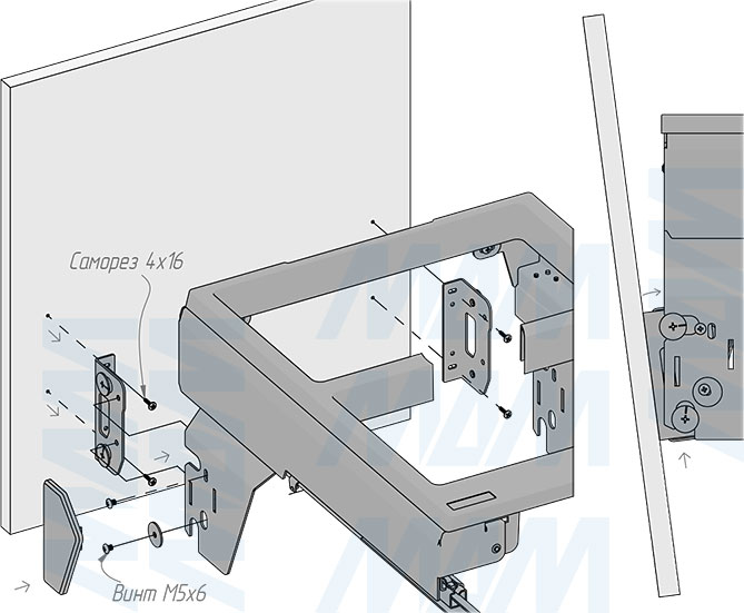 Установка системы PROBOX F45 для сортировки и хранения, 2 емкости (2x28 л), для фасадов шириной 450 мм (артикул MBN452-56DGMID), схема 7