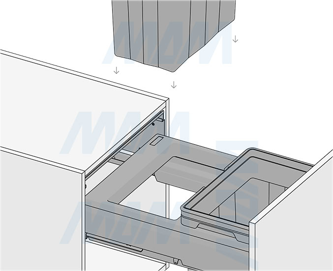 Установка системы PROBOX F45 для сортировки и хранения, 2 емкости (2x28 л), для фасадов шириной 450 мм (артикул MBN452-56DGMID), схема 9
