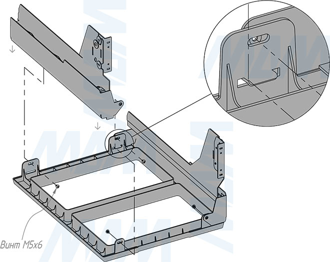 Установка системы PROBOX F45 для сортировки и хранения, 2 емкости (2x33 л), для фасадов шириной 450 мм (артикул MBN452-66DGMID), схема 3