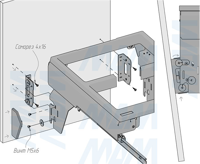Установка системы PROBOX F45 для сортировки и хранения, 2 емкости (2x33 л), для фасадов шириной 450 мм (артикул MBN452-66DGMID), схема 7