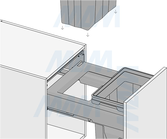 Установка системы PROBOX F45 для сортировки и хранения, 2 емкости (2x33 л), для фасадов шириной 450 мм (артикул MBN452-66DGMID), схема 9