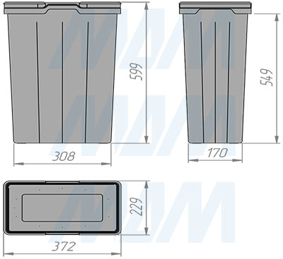 Размеры ведра PROBOX F45 37 л (артикул MBN452-74DGMID)
