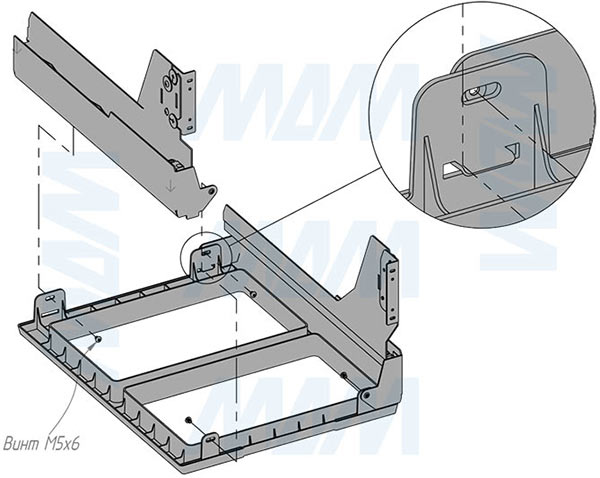 Установка системы PROBOX F45 для сортировки и хранения, 2 емкости (2x37 л), для фасадов шириной 450 мм (артикул MBN452-66DGMID), схема 3