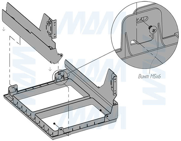 Установка системы PROBOX F45 для сортировки и хранения, 3 емкости (2x13+1x28 л), для фасадов шириной 450 мм (артикул MBN453-54DGMID), схема 3